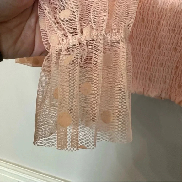 Forever 21 Long Puff Polka Dot Mesh Sleeve Pink Knit Crop Top Size M GUC - Picture 7 of 8